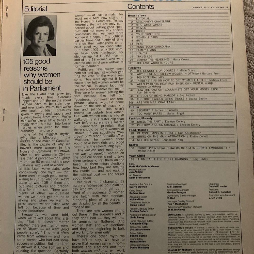 Chatelaine Magazine - October 1971 - Picture 5 of 5